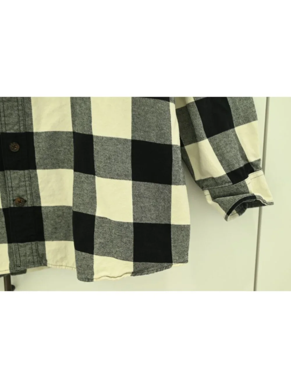 Duluth Trading Long Sleeve Buffalo Check Shirt Sz 2X Tall Cream Black Relaxed
